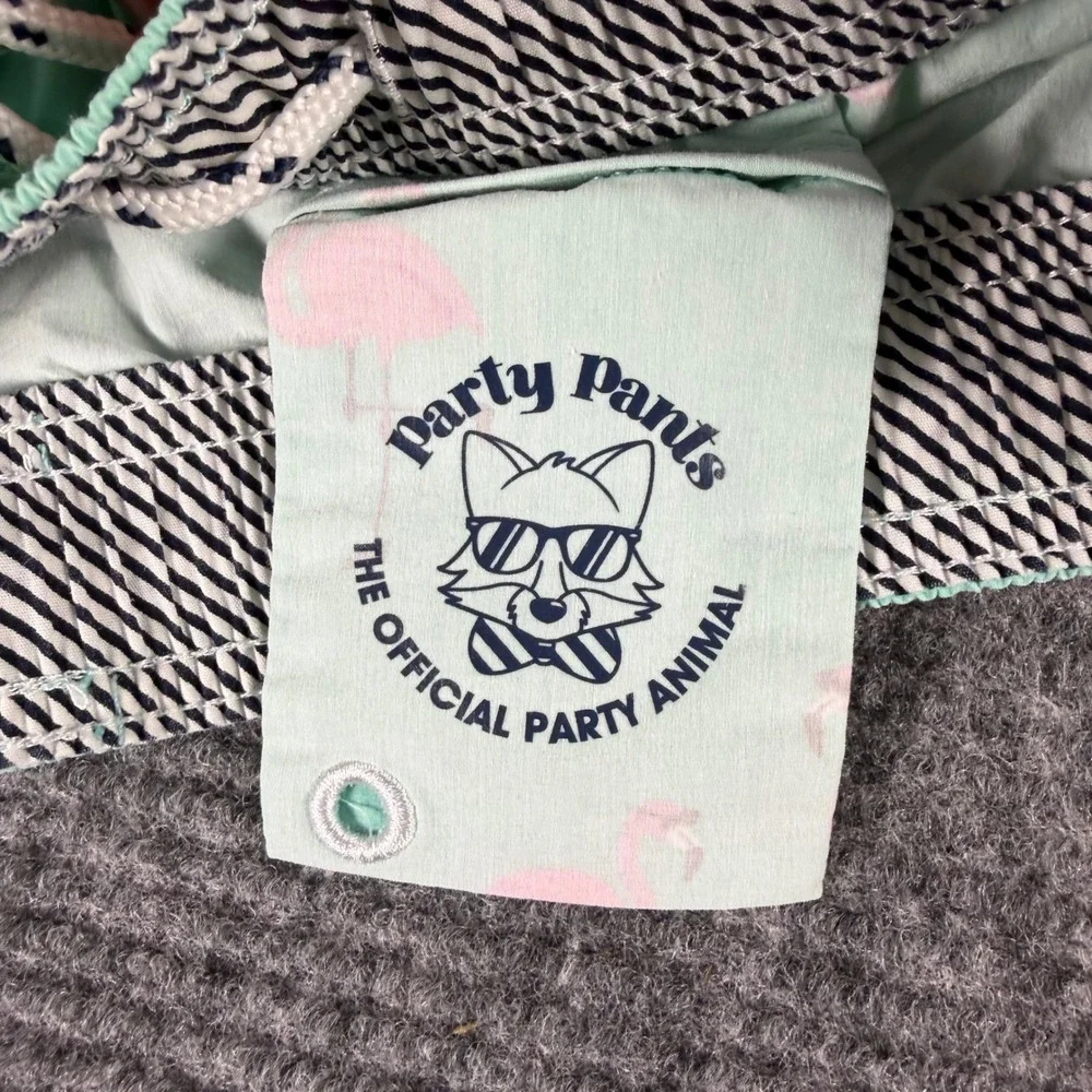 Party Pants Mens Mint Green Flamingo Skateboard Print Swim Trunks Medium